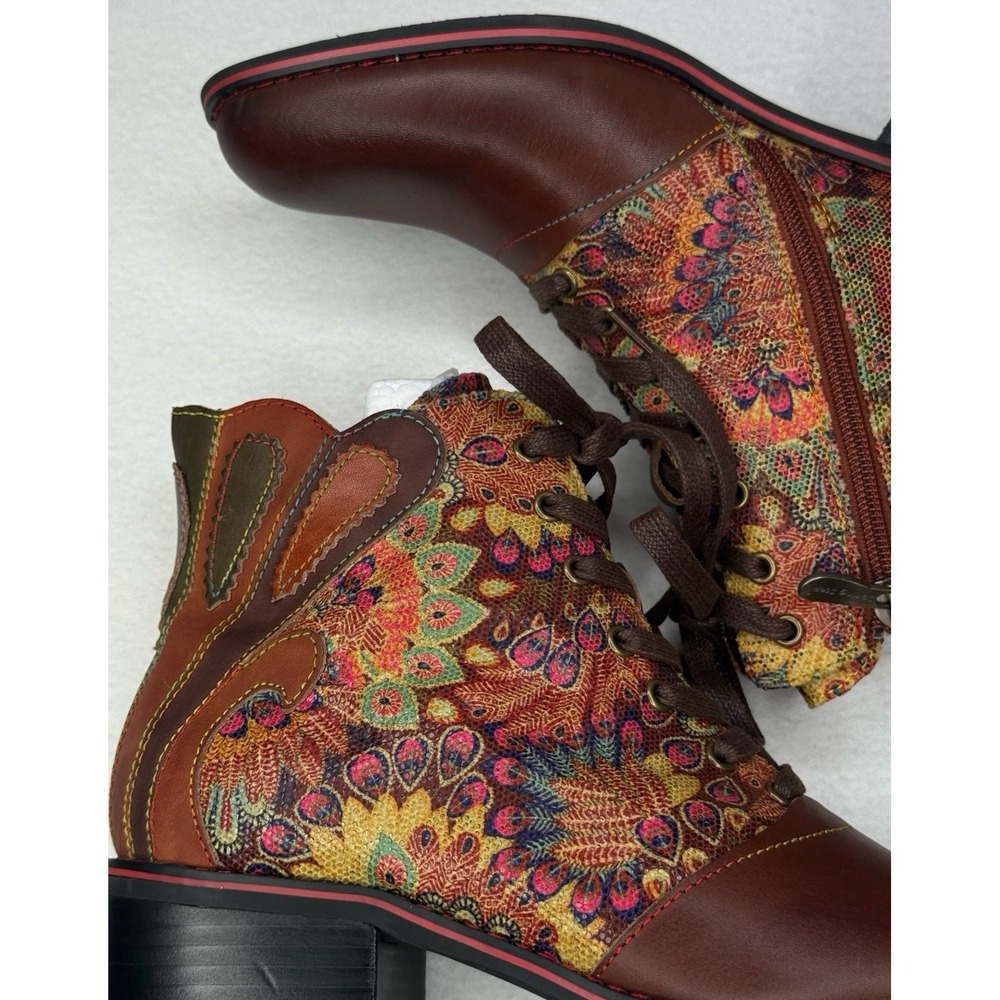 L'Artiste Roselia Floral Tapestry Ankle Boots Brown Multi EU 39 US 8.5 NWT - Picture 4 of 7
